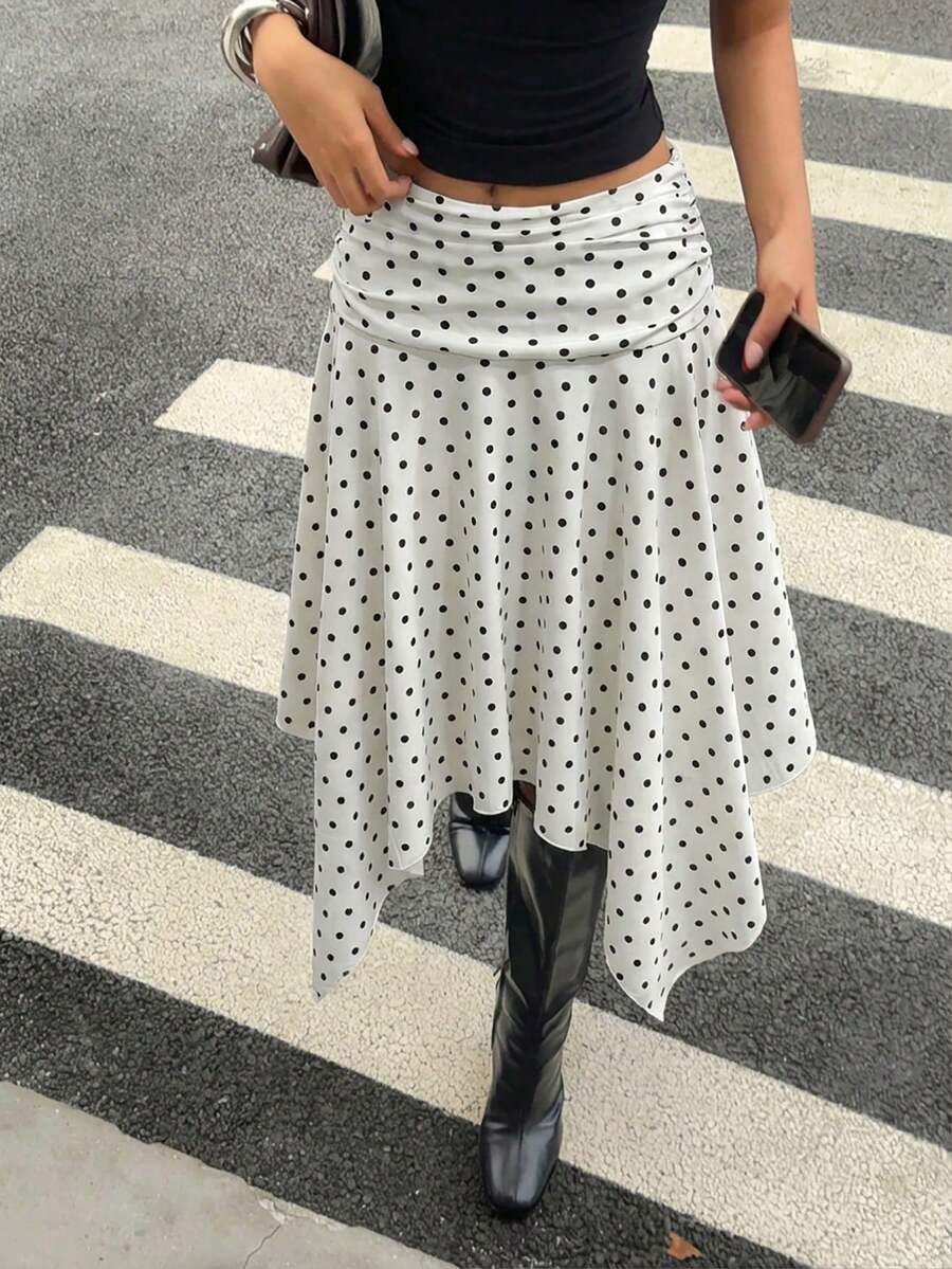 2026 Nuevo Falda midi a cuadros con bajo asimétrico, nuevo look primavera/verano para mujer, estilo retro Y2K - Blanco 2 - Ver 1