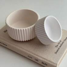 2pcs Moules en silicone à bol rond rayé, convenant pour les pots de succulentes, les pots à bougies et les créations en résine, moules en silicone pour béton blanc, plâtre et argile, convenant pour la décoration intérieure, les moules en silicone pour paysages miniatures - A+B - Voir 4