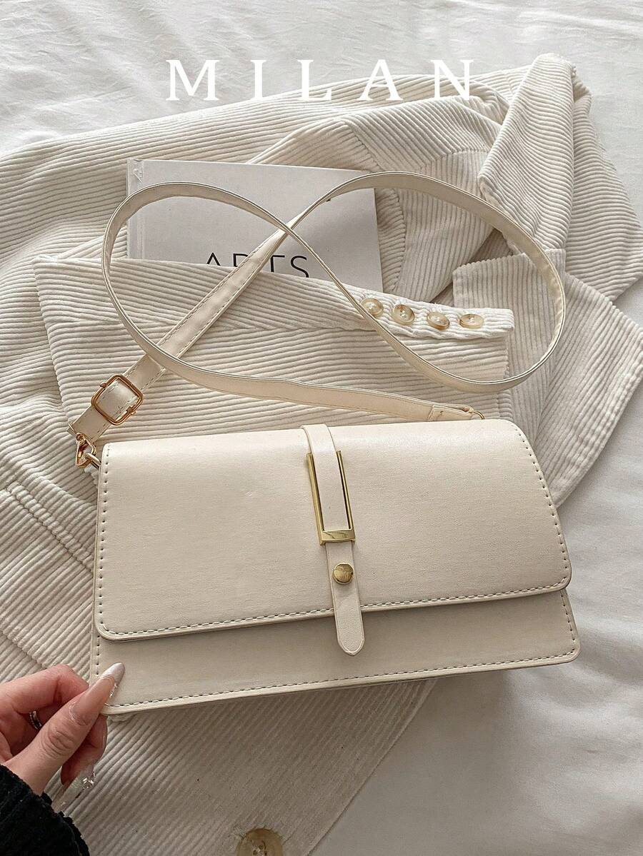 Fashionable Solid Color Asymmetrical Flap Vintage Minimalist Elegant Shoulder Bag - White - View 1