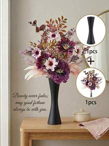 Elegant Metal Vase Paired With A Faux Floral Bouquet.This Compact Vase-Available In Gold Or Black-Is Crafted From Durable Metal.Its Slender Silhouette Is Suitable For Displaying A Wide Variety Of Flower Types.For Wedding,Dinner Settings, Home Decor - Black Fitted Waist - View 12