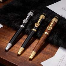 1pc Premium Metal Barrel Yellow-Brown And Black Ballpoint Pen, Business Office Writing Pen, Essential For Teachers In Classroom - Sets - View 2
