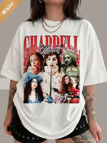 Chappells Roan Retro Bootleg Cotton T-Shirt, Oversized Fan Tee - White - View 1