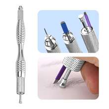 Dual-Head Micro-Needle Tattoo Pen, Flat And Round Needle Blades, Eyebrow Embroidery Manual Tool, Makeup Supplies, 1pc/Pack - Silver - View 9