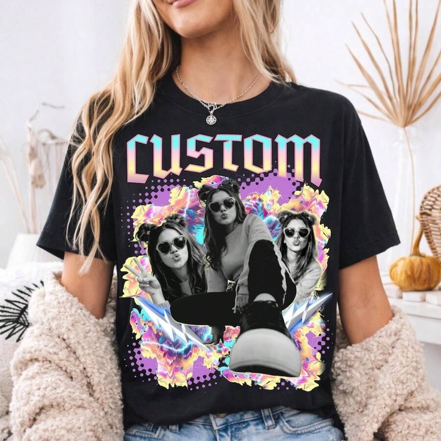 Camiseta con Diseño Gráfico Personalizado: Estilo Bootleg Y2K - Diseño de Foto Personalizado