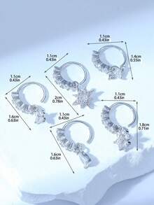 5pcs Luxury Copper Floral & Heart Shaped Zirconia Stone Nose Rings, Suitable For Women As Valentine's Day, Christmas, Halloween, Birthday Gifts, For Daily Wear - Silver - View 4