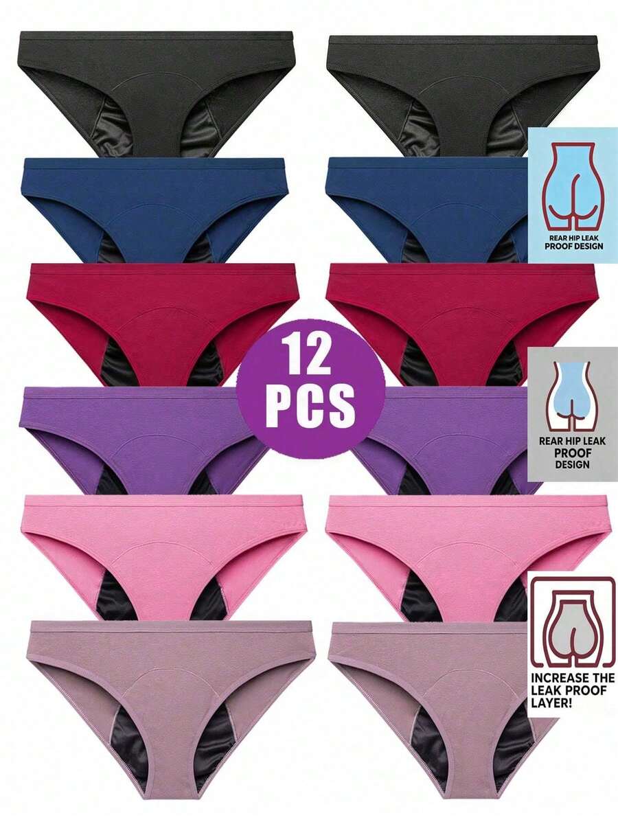 12pcs Seamless Period Panties, No-Show Full-Coverage Anti-Leak Intimates, Women's Lingerie & Underwear - Nhiều màu - Xem 1