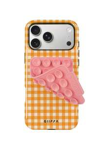 1 Stylish Phone Case, Does Not Include Lanyard Or Stand. White And Blue Plaid Elements,  Plaid Design, 2-In-1 Phone Case With Matte Finish, Spring/Easter Gift. - 橘色 2 - 查看 1