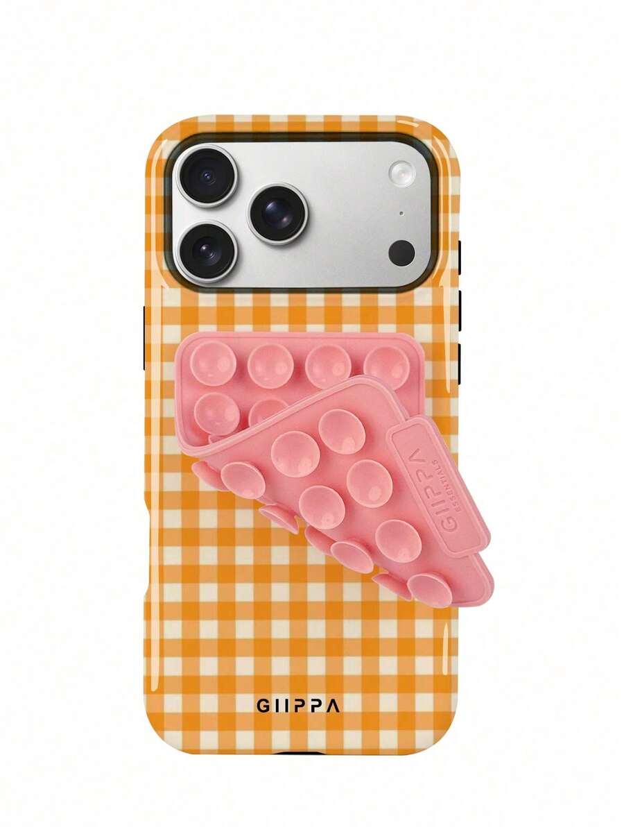 1 Stylish Phone Case, Does Not Include Lanyard Or Stand. White And Blue Plaid Elements, Plaid Design, 2-In-1 Phone Case With Matte Finish, Spring/Easter Gift. - 橘色 2 - 查看 1