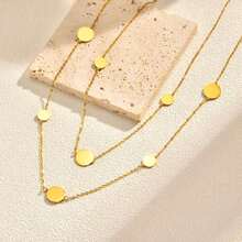 1. Dây chuyền mặt tròn hai lớp mạ vàng 18K, dây chuyền hình chữ Y nhiều lớp tinh tế, trang sức thép không gỉ chống nước dành cho nữ\N2. Dây chuyền dài mặt tròn hai lớp mạ vàng dành cho nữ - Vàng - Xem 8