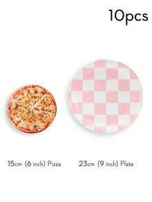 24pcs Pink And White Checkered Paper Plates, Disposable Checkered Party Plates, Suitable For Parties, Gatherings, Birthdays, Celebrations - Multicolor - View 7