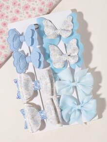 8pcs Floral Fabric + Ribbed Patchwork Non-Damaging Hair Clips, Korean Sweet Style, Suitable For Students' Daily Wear / Performance Styling - Mixed color - View 13
