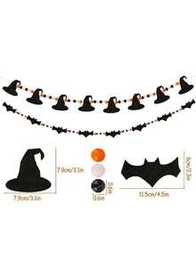 Halloween Pumpkin Ribbon Decorations, Witch Hat Bead Hanging Ornaments, Feather Pumpkin Ribbon Decorations, Witch Hat Ribbon Decorations - Multicolor - View 11