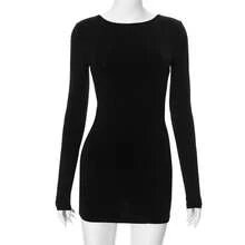New Dress Round Neck Open Back Fitted Plain - Black - View 6