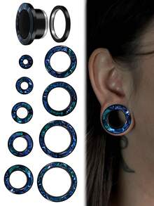 1PC Rainbow Flash Round Shell Ear Plug Tunnel Plated Black Stainless Steel Round Hollow Pulley Expansion Ear Gauge Stretcher Piercing Jewelry 6-25mm Punk In Daily Life - 1 Shell-shaped Pulley Ear Amplifier - View 10