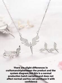 4pcs Angel Wings Titanium Steel Necklace Pendant With Diamond For Women, Creative Clavicle Wing Necklace Set For Girlfriend Or Wife - Silver - View 9