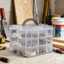 1pc Detachable 3-Layer 18-Compartment Transparent Storage Box With Lid And Handle, Hardware Parts Organizer, Perfect For Sorting And Storing Screws, Nuts And Bolts - A - View 6