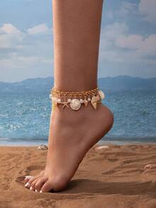 1pc Fashionable Niche Ocean Style Faux Pearl Starfish Pendant Anklet, Suitable For Summer Beach, Party, Date, Daily Wear Jewelry Gift - Multicolor - View 9