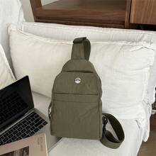 Bolso de cuero genuino para mujer, elegante bolso de mano y de hombro para oficina, citas y fiestas. Nuevo bolso de nailon de color sólido estilo japonés, moderno y elegante para estudiantes, ideal para clases, de gran capacidad, ligero, adecuado para ir al trabajo, bolso de tela de un solo hombro y bandolera. - Blanco - Ver 5