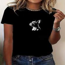 Women's French Bulldog Print T-Shirt - Brown Dog Design, Soft And Breathable Fabric, Casual And Formal Wear For All Seasons, Multiple Colors Available, Clothing For Dog Lovers - 黑色 - 查看 1