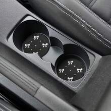 2pcs Bling Rhinestone Bow Car Cup Holder Coasters Anti Slip Spill Proof Automotive Insert Mats Universal Fit Silver - Silver - View 6