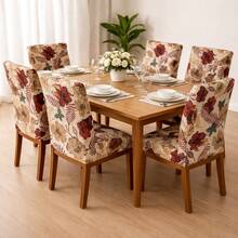 Quilted Chair Cover Set Of 6 - Exclusive Spandex Anti-Cat Design - Floral Boho - View 1