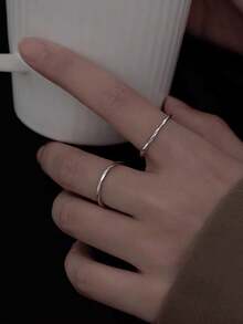 2pcs/Set Minimalist Wavy Plain Band Women's Rings, Ins Cold Style Suitable For Women's Daily Outings, Layering Accessories And Beach Vacation Wear - Silver - View 4