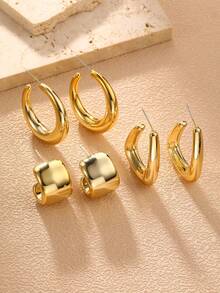 NAIZHU 3/9 Pairs Set European And American Fashionable Metallic Water Drop Geometric C-Shaped Earrings, Suitable For Daily Wear, Dates, Parties - Gold - View 7