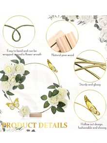 12pcs Wedding Floral Wreath Decoration Kit, Includes Metal Wreath, Wooden Base, Roses, And Artificial Butterflies (Random Design), Suitable For Wedding Tabletop Decorations, Wedding Setups, Party Floral Arrangements, DIY Decorations - One Size Fits All - View 6