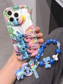 Disney Has Authorized, Phone Case - Chain Set, The Stitch Lilo & Stitch 3D Phone Case Plus A Silicone 3D Stitch Bracelet With Metallic Ring Removable Bracelet, Stitch And Angel Pattern, Compatible With Iphone17/16/15/14/13/12/11/XS/XR/X Plus Pro Max, A Stylish Cartoon Phone Case, The Perfect Gift Choice, Phone Protection, Durable Phone Cover, Great Gift For Friends And Family. - 白色 - 查看 2