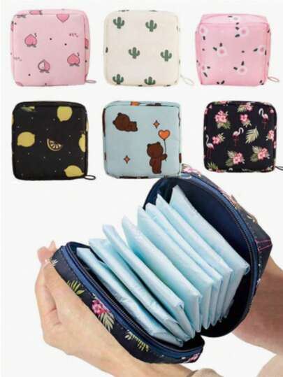 1pc Waterproof Large Capacity Sanitary Pad Storage Bag, Portable Tampon & Pad Organizer Pouch, Women Girls Daily Coin Purse Cosmetic Bag, Student Practical Storage Accessory