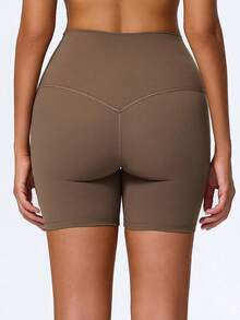 1pc High Elasticity Nude Yoga Shorts Cycling Pants Summer - Brown - View 4