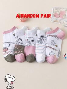 10/5/1 Pair Snoopy Women's Short Socks, Cartoon Puppy Pattern, Low Cut, Pink - Multicolor - View 16