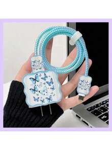 Apple Square Case Heart/Butterfly/Star/Game Console Style Data Cable Protector, Anti-Breakage Protective Sleeve Compatible With Apple 18-20W Charger - Multicolor - View 5