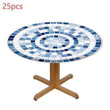 1 pièce Nappe ronde élastique imprimée de mosaïque bleue et blanche méditerranéenne, housse de table résistante aux plis pour patio/fête à la plage/maison d'hôte bohème/camping en plein air - matériau en polyester durable, taille standard, facile à nettoyer pour la cuisine, la salle à manger, le pique-nique en plein air, la décoration de fête de jardin, nappe de style rustique, tissu de décoration pratique pour la maison - Multicolore - Voir 14