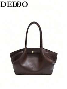 Dedoo 1pc FEISTURE Faux Suede Tote Bag, Large Capacity Solid Color Mature Elegant Ladies Handbag, Retro Style Work Bag Suitable For Girls, Women, College Students, Office Workers - Coffee Brown - View 9