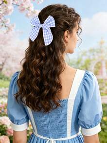 2 piezas Accesorios para el cabello a cuadros azul y blanco para niñas, lindos y dulces clips para el cabello diario, elegantes clips para el cabello con lazo para vacaciones/Hawái/fiesta en la playa, accesorios para el cabello para volver a la escuela, exquisitos accesorios para el cabello a cuadros para adolescentes - Azul - Ver 2