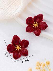 1 Pair Summer Vacation Style Colorful Bright Dopamine Style Burgundy Five-Petal Flower Girls Stud Earrings Summer Jewelry - Burgundy - View 5