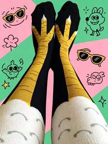 1 Pair Fun Chicken Claw Patterned Long Men's Socks. Breathable, Comfortable And Sweat-Absorbing, Suitable For Daily Wear, Sports, Office Occasions And Casual Styles, All-Year-Round. - Multicolor - View 2