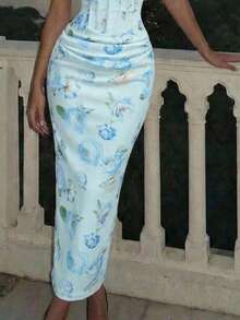 Women's Off-The-Shoulder Fitted Dress With Ruching And Floral Print - Ivory White - View 4
