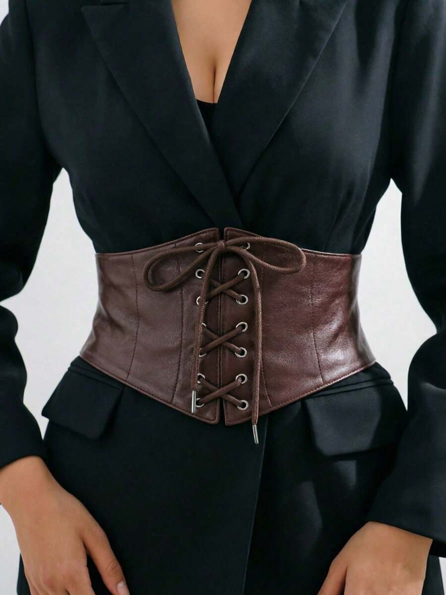 1件装女士咖啡色蕾丝腰带，性感束腰带，适合万圣节派对、通勤、聚会、街头风格