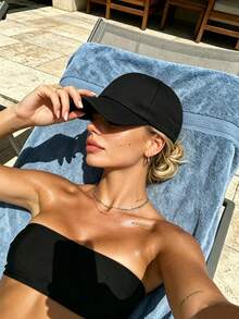 1pc Pure Cotton Black Baseball Cap, Sun Protection Solid Color Adjustable Hat, Unisex, Casual Summer Style - Multicolor - View 4