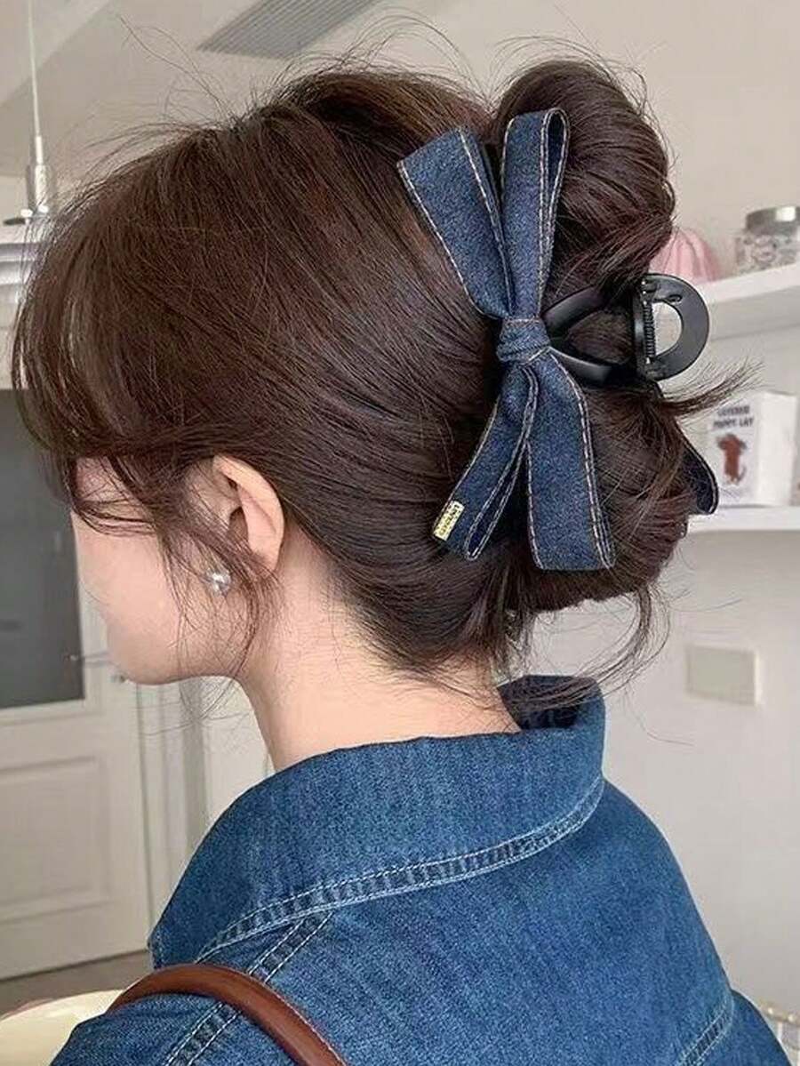 Bow Hair Clip - Elegant Vintage Blue Fabric Hair Accessory, Suitable For Women, Mother's Day Gift, Party And Birthday Hair Clip, Securely Holds Updos And Buns, Versatile Use, Perfect For Party And Birthday Occasions, Ideal Mother's Day Gift - Multicolor - View 1