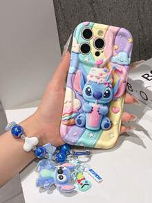 Disney Has Authorized, Phone Case - Chain Set, The Stitch Lilo & Stitch 3D Phone Case Plus A Silicone 3D Stitch Bracelet With Metallic Ring Removable Bracelet, Stitch And Angel Pattern, Compatible With Iphone17/16/15/14/13/12/11/XS/XR/X Plus Pro Max, A Stylish Cartoon Phone Case, The Perfect Gift Choice, Phone Protection, Durable Phone Cover, Great Gift For Friends And Family. - 白色 - 查看 4