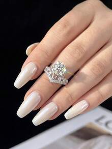 1 pieza Anillo de Moissanita de 2ct con Corona de Cinco Puntas Estampada en Plata de Ley 925 Elegante y Lujoso Perfecto para Compromiso Bodas Joyería Nupcial - Anillo de moissanita con corona de 2 quilates - Ver 5