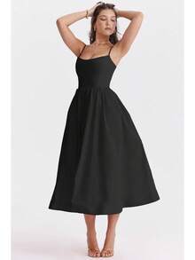 Women's Long Backless Spaghetti Strap Summer Dress - 黑色 - 查看 7
