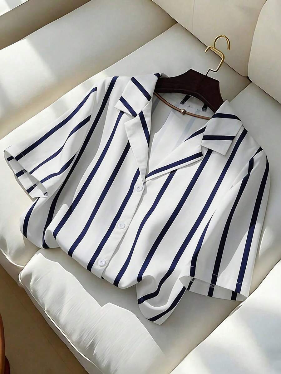 Nueva blusa de mujer de manga corta y cuello en V adelgazante, para primavera/otoño - Multicolor - Ver 1