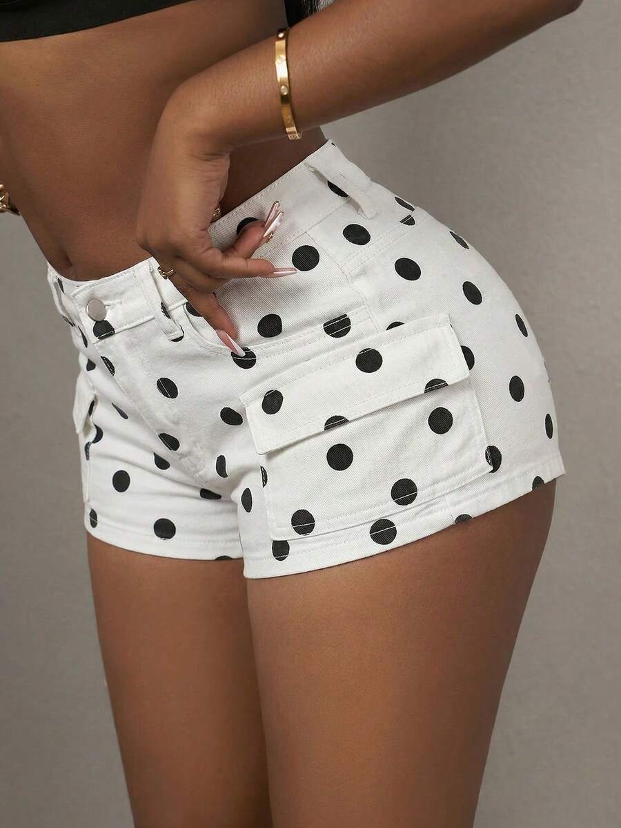 Shorts cortos de mujer de mezclilla con estampado de camuflaje - Blanco y Negro - Ver 1