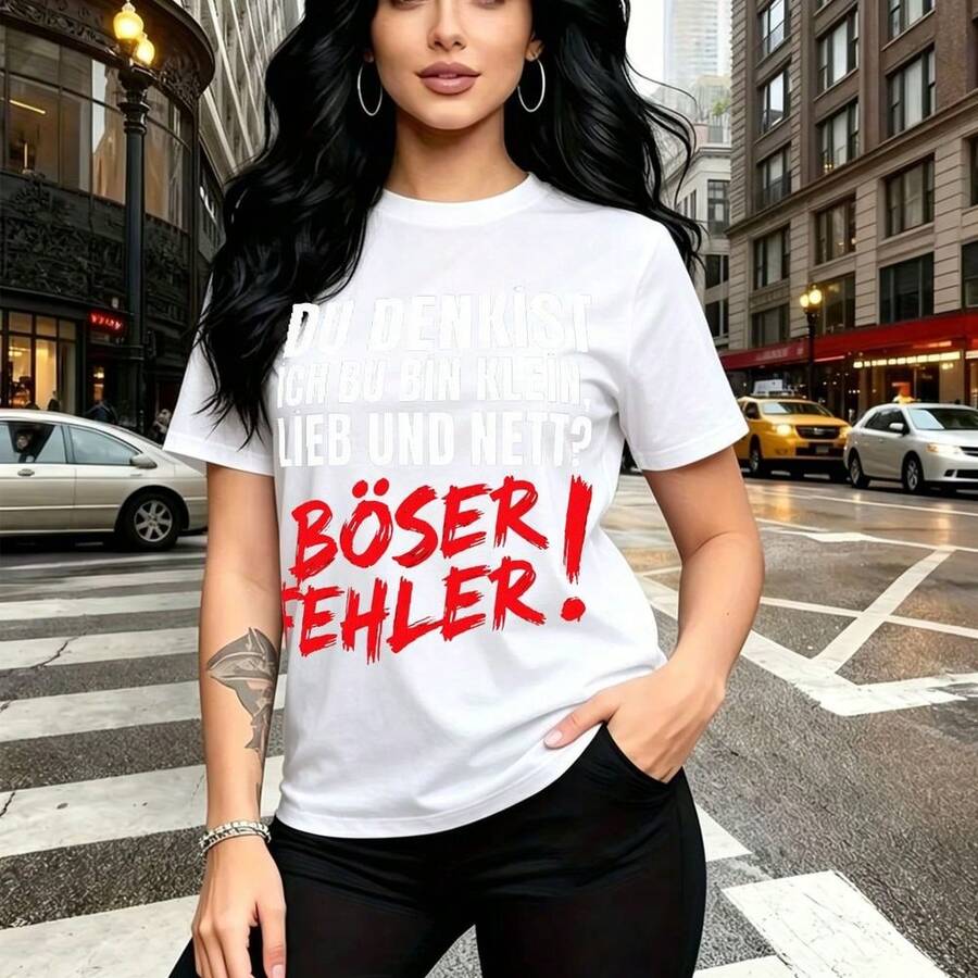 Camiseta de mujer con estampado en alemán "DU DENKST" mensaje atrevido y divertido para chica con actitud rebelde - camiseta casual de manga corta, ajuste cómodo y elegante, estilo urbano y moderno - ideal para fiestas, salidas casuales, Día de la Ma - Blanco - Ver 1