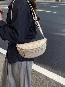女款新款百搭休閒通勤小馬胸包 - 杏色 - 查看 5