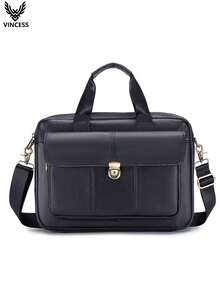 VINCESS Men's Casual Business Cow Leather Computer Bag, Large Capacity Multi Function Multi Pocket, Suitable For Laptops Or Tablets, Shoulder Carrying Shoulder Bag, Double Handle Handbag, Document Bag Suitable For Various Occasions, Travel And Business Office Commuting, Multi Functional Leather Bag - Coffee - View 10